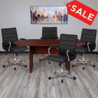 Flash Furniture BLN-6GCMHG2286-BK-GG 5 Piece Mahogany Oval Conference Table Set with 4 Black and Chrome LeatherSoft Executive Chairs